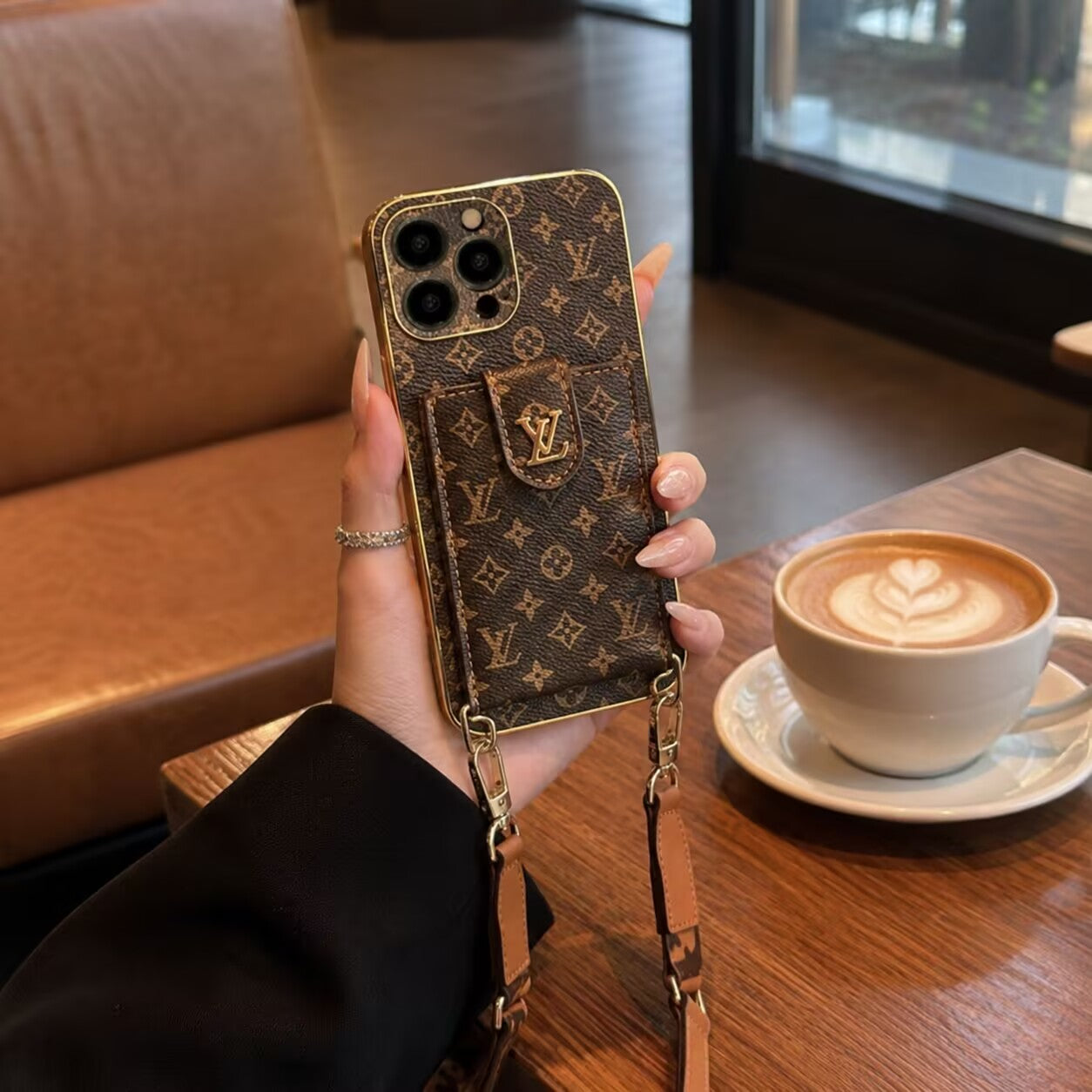 Luxury Monogram Crossbody Wallet iPhone Case