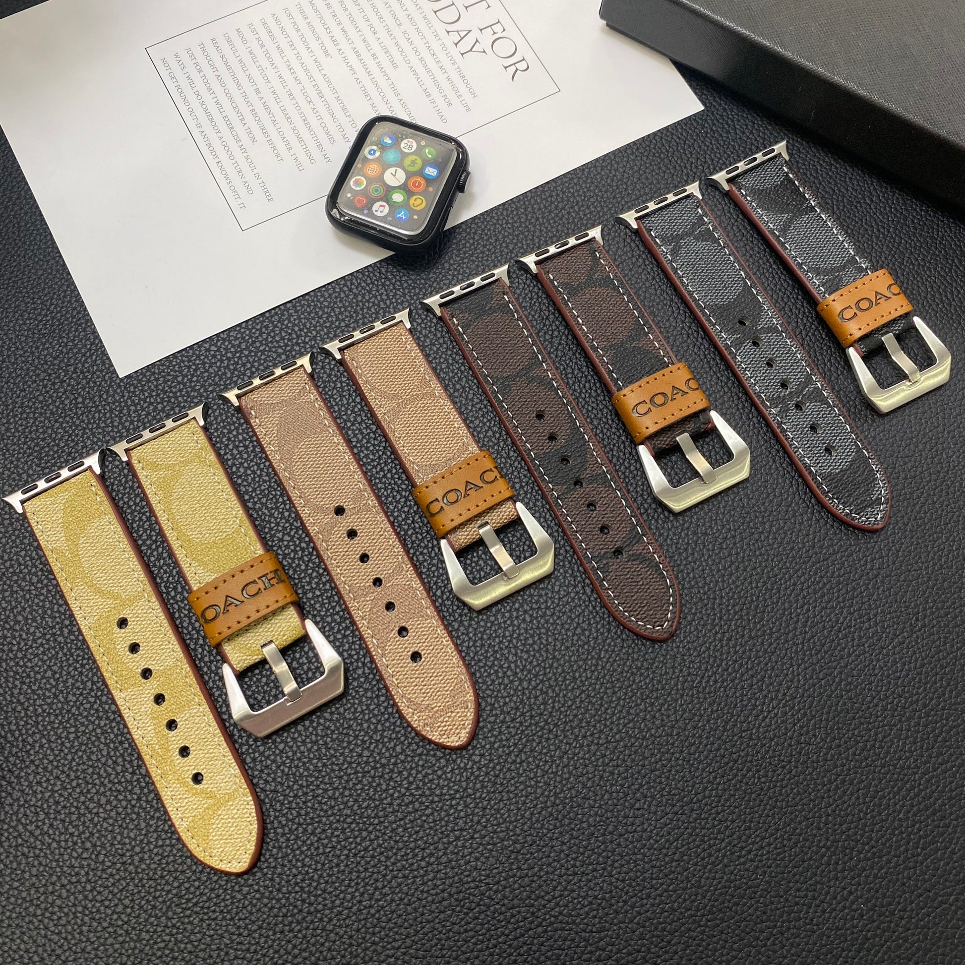 Leather Classic Apple Watch Band Coffee-YHK244221710