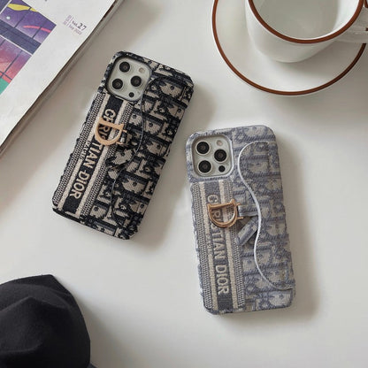 Fashion Black & Grey Fabric Card Bag iPhone Case