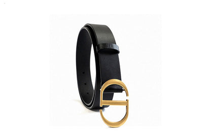 CD Black Calfskin Belt with Gold Buckle