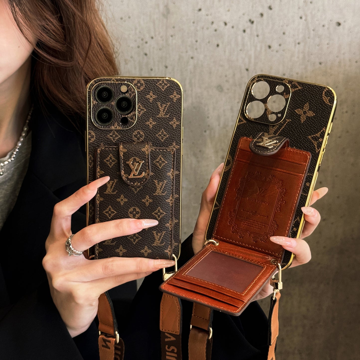 Luxury Monogram Crossbody Wallet iPhone Case